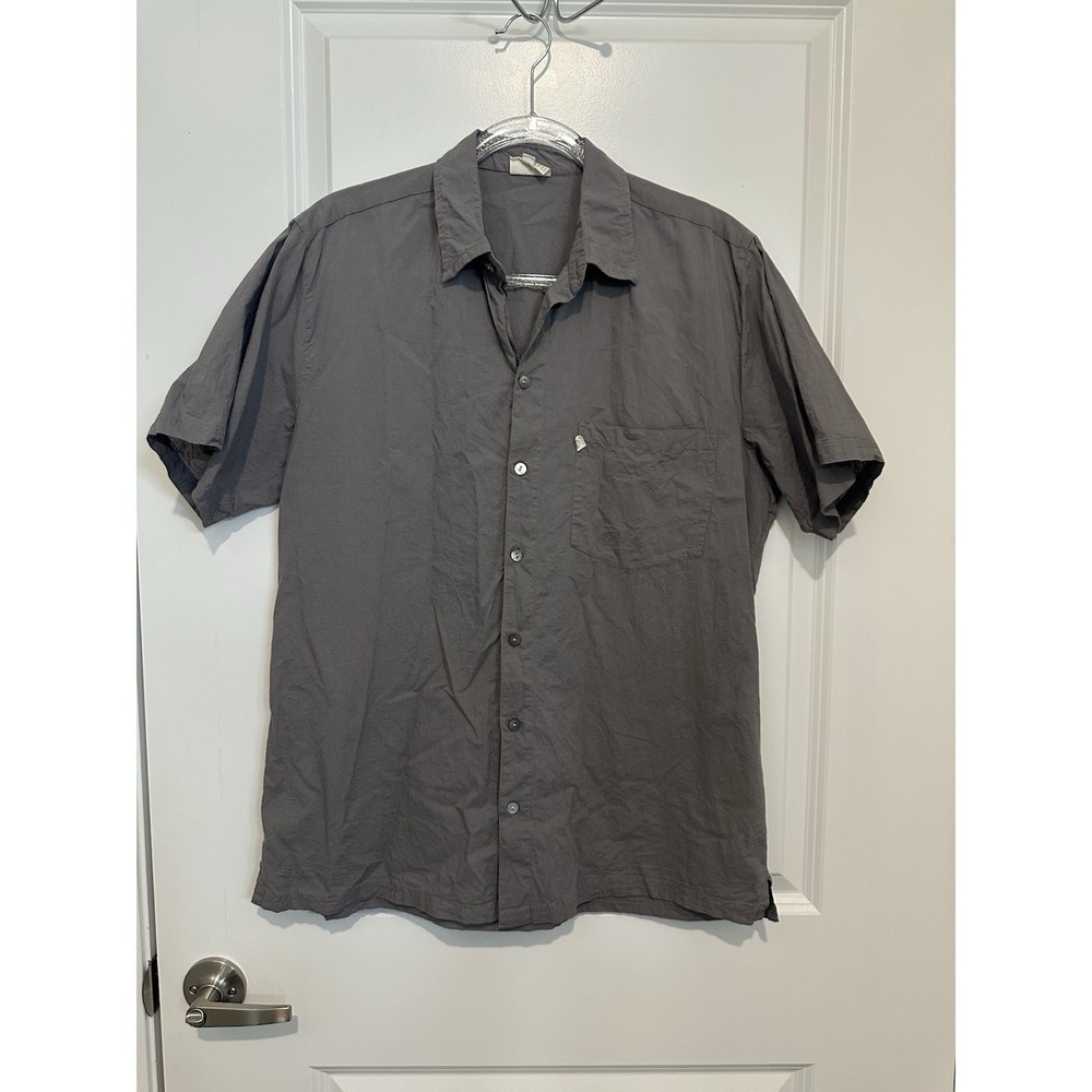 Anokhi Organic Cotton Button Down Shirt Gray Short Sleeve Casual M Made In India